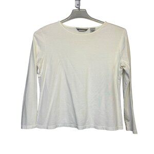 Investments Womens Long Sleeve White Top Size L Rayon Cotton Fabric Pre-Owned